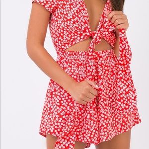 Princess Polly Red Floral, Front-Tie Romper